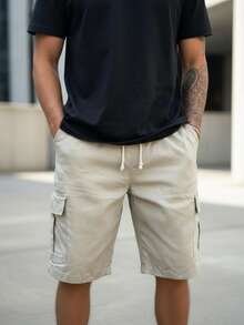 Ondway Kit Of 3 Beige/Gray Men's Cargo Shorts, Wide Leg, Skate Shorts, Side Pockets, Dressy, Spring/Summer, Going Out, Twill, Streetwear - 米色/冰灰色/灰色 - 查看 4
