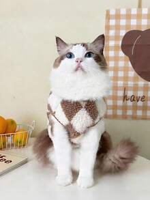 可爱毛绒狗狗猫咪背心外套，带3D小熊和领结 - 宠物服装，适合中小型犬猫，柔软保暖宠物服