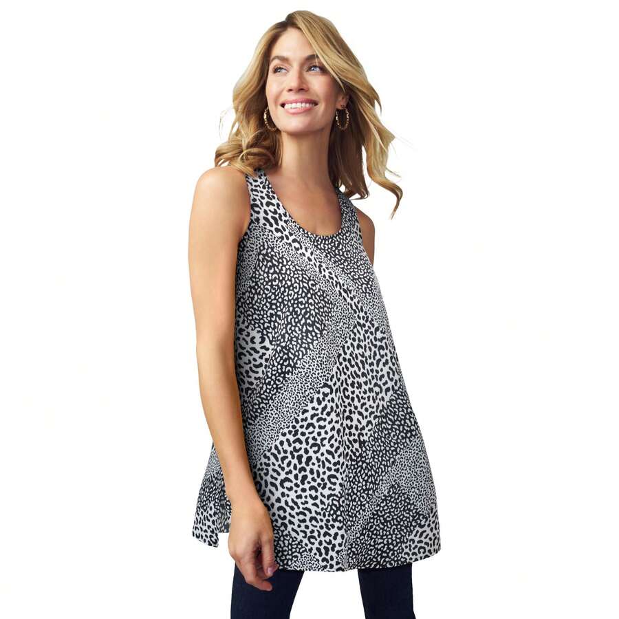 Jessica London Women's Plus Size Georgette Tunic Tank - KHAKI CHEETAH - View 1