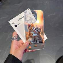 CLEAR  CASE Two Cute Kittens Cuddling At SunsetCompatible With  11 To  17 Models The Cases Lens Protection Function Ensures The Camera Remains Undamaged During Shooting  Guaranteeing Image Quality - Clear - View 5
