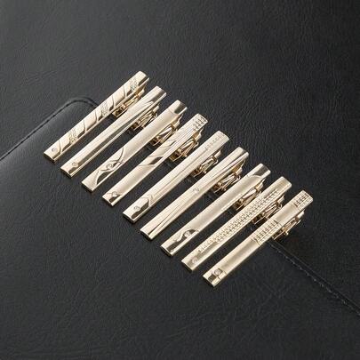 Modische europäische und amerikanische Stil gemusterte Krawattenklammern, kreative minimalistische Legierungs-Krawattenklammern im französischen Lässig-Business-Stil, sofort lieferbare hochwertige goldelektroplatierte matte Eisen-Krawattenklammern, Großhandel Herren Business Formal Fashion Krawattenklammern