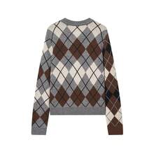 Camellia 女士秋冬新款菱形图案长袖单排扣休闲开衫毛衣度假 - 灰色 - 查看 3