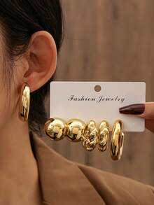 Set de 12/6 piezas de pendientes de gota de agua de resina con estilo minimalista para mujeres, joyería ligera dorada, adecuada para uso diario y vacaciones - Dorado - Ver 9