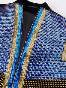 Men's Sequin Blazer, Floral Tuxedo Jacket, Lapel Suit For Party Wedding Banquet Prom - 黑色 - 查看 7