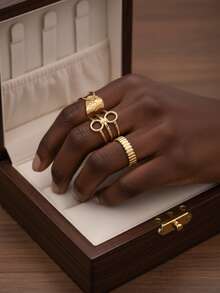 Aomogo 1pc Stainless Steel Bowknot Open Ring, Sweet & Fashionable Daily Accessory For Women Valentines,Mom,Mother,Mother's Day,Gift