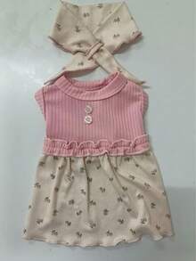 1 pieza Vestido para mascota, vestido sin mangas con estampado floral romántico con bufanda, cálido y lindo, adecuado para perros pequeños como poodle, teddy, bichón frisé, para todas las estaciones