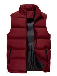 女士秋冬无袖羽绒背心外套，黑色保暖绗缝马甲，轻便时尚外套，适合休闲街头风叠穿 - 酒紅色 - 查看 5