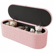 Sofá-cama e pufe com espaço de armazenamento 120 x 40, pufe acolchoado com espaço de armazenamento, pufe para sofá, macio e aconchegante, rosa