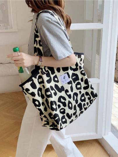 Fashionable Sweet & Cool Large Leopard Print Cloth Large Capacity Casual Shoulder Tote Shopping Bag