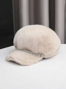 1pc Autumn/Winter New Newsboy Cap, Women's Winter Wear, Faux Mink Fur Octagonal Hat, Beret, High-End Fashionable Warm Ear Protection Headwear - A - View 4