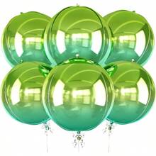 6Pcs Gradient Green Round Foil Balloons, 22 Large Helium Ball Mylar Balloon, Metallic Green Foil Balloon Birthday Graduation Wedding Halloween Disco Prom Tropical Party Decorations - 漸變綠 - 查看 1