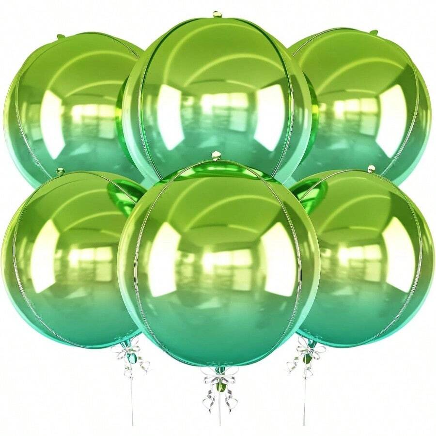 6Pcs Gradient Green Round Foil Balloons, 22 Large Helium Ball Mylar Balloon, Metallic Green Foil Balloon Birthday Graduation Wedding Halloween Disco Prom Tropical Party Decorations - 漸變綠 - 查看 1