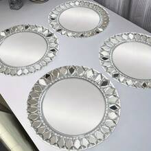 4 Pieces Silver Diamond Round 2D Printed Placemats, Mother's Day Daily Holiday Wedding Banquet Kitchen Table Decoration Non-Slip Round Table Mats - 彩色 - 查看 1