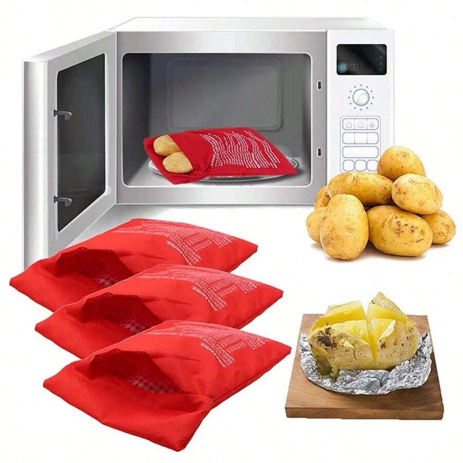 1/2个可重复使用的红色微波炉土豆袋 - 4分钟快速烤土豆，不粘微波炉袋，轻松烤出完美土豆，布质土豆袋易于清洗，是日常家庭烹饪的理想之选 - 彩色 - 查看 1