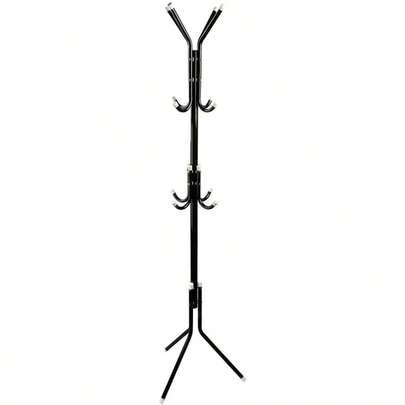 12 Hook 3Tier Hat Coat Clothes Rack Umbrella Stand Tree Style Steel Hanger Black