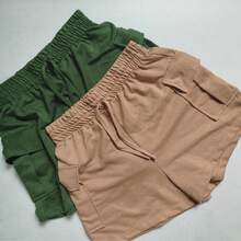 Set Of 2 Cargo Shorts With Side Pockets And Elastic Waistband. - caramel/xanh lá cây - Xem 1