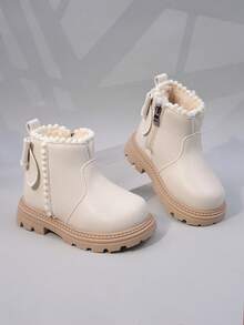 Toddler Girls' Fashion Bowknot Boots, Mid-Top Children Shoes, Side Zipper Flat Casual Ankle Boots For Girls - Beige - View 8