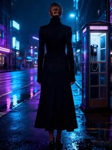 Women's Black Turtleneck A-Line Midi Dress - Asymmetric Hem Pockets Long Sleeve Formal Office All-Season - màu đen - Xem 3