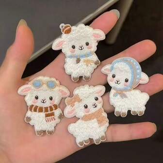 4pcs 3D Embroidered Patch Badges, Heat-Seal Design Patches For Clothing, Hats, Jackets, DIY Decoration - Butterfly, Bowknot, Little Goat Embroidered Patch Set, Suitable For Phone Cases, Bags And Apparel