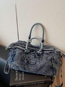 حقيبة كتف كاجوال بطراز Y2K عصري، حقيبة يد عملية وواسعة مناسبة للتنقل والتسوق والسفر والعودة إلى المدرسة، تصميم فريد من نوعه، حقيبة كتف كاجوال بلمسة عتيقة