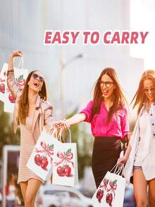 12/24 Peças Sacolas de Presente de Papel com Estampa de Cereja Branca, Adequadas para Aniversário de Mulheres, Lembrancinhas de Festa do Dia dos Namorados, Sacos de Doces, com Alças, Também Adequadas para Noivado, Ano Novo, Suprimentos de Festa do Dia dos Namorados. Tamanho: 8.3 X 5.9 X 3.1 Polegadas (Branco, Estampa de Cereja)