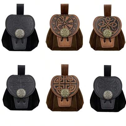 Bolsa redonda tipo bolso medieval europeo estilo vikingo, accesorio de cosplay vikingo nórdico vintage, adecuado para almacenamiento diario
