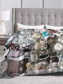 Kawss Kawaii Kaw Blanket  Cartoon Printed Flannel Blanket - Ultra Soft Anime Themed Gift For Birthday & Christmas Celebrations Boy And Girl - màu đen - Xem 3