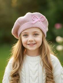 1pc Girls' Embroidered Bow Knit Beret Hat, New Autumn/Winter Knitted Hat, Decorative Hat, Painter Cap, Warm For Autumn/Winter, Versatile For All Seasons - 1PC - View 17