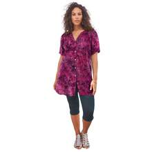 Roaman's Women's Plus Size Angelina Tunic Top – Short Sleeve, Flowy Fit, Everyday Comfort - 漿果紮染花卉 - 查看 1