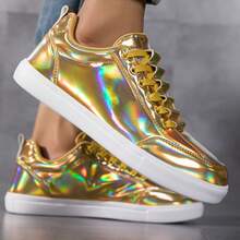 Men's Comfortable & Durable Sports Shoes, Men's Formal Shoes With Glossy Design For Fashion & Daily Wear, Men's Versatile Casual Shoes - Gold - View 3