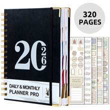 2026 Planner - 320 Pages - Weekly & Monthly Planner For 365 Days, With Stickers, Dual Stitching, Integrated Pockets, Includes Time Management Tools, Self-Discipline Strategies, And Daily Journal. English Notebook, Metal Spiral Notebook, Calendar, This Week Schedule, Office, Home, Study Supplies For Men & Women - Multicolor - View 1