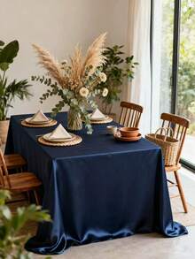 Rectangle Satin Tablecloth, 57.8"X102.3" Smooth Oblong Washable Table Cloth, Decorative Silky Fabric Table Cover For Wedding, Party, Banquet- Navy Blue - Navy Blue - View 6