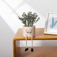 创意长腿花盆，可爱悬挂式花盆，灰色花盆搭配人造多肉植物，室内装饰，迷你多肉盆栽，男女通用办公室装饰，仿真植物装饰或笔筒，家居及办公桌配件和礼品，精致人造多肉桌面摆件