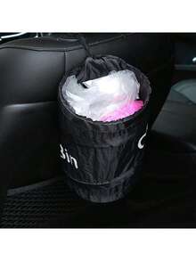 1个可折叠防漏防水车载垃圾桶，带可调节绑带，易于清洁，带储物袋，多功能车载收纳袋，适用于汽车前排/后排座椅/长途旅行，适合家长/通勤者/拼车司机，也是送给新车主/汽车爱好者的实用礼物。 - 黑色 - 查看 9