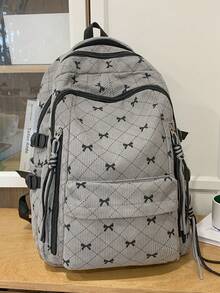 New Fashion Bow Print Large Capacity Backpack, Suitable For Students, Multi-Functional Casual Commuter Backpack, Women Backpack - Multicolor - View 5