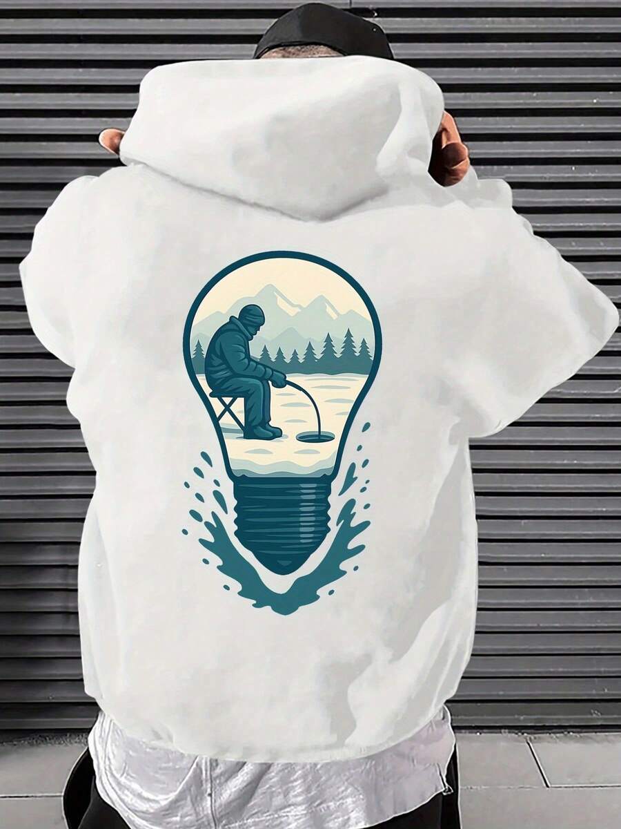 Sudadera con capucha para hombres - Sudadera con patrón de bombilla impresa en la parte trasera, sudadera casual para uso diario al aire libre - Blanco - Ver 1