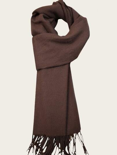 1pc Solid Color Scarf, Unisex Knitted Tasseled Warm Long Scarf, Versatile Boyfriend Gift, Neck Warmer, Blanket, Autumn/Winter