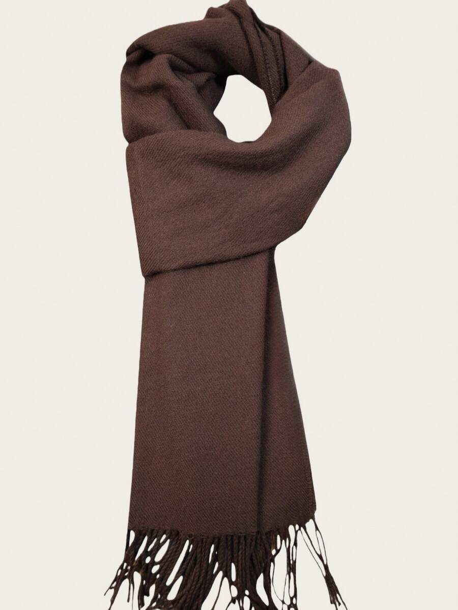 1 pieza Bufanda de unicolor, bufanda larga de punto con flecos unisex cálida, regalo versátil para novio, calentador de cuello, manta, otoño/invierno