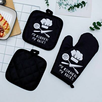 2pcs Black, Gray, Green, Pink Oven Mitts, Heat Resistant Kitchen Microwave Gloves, Thick Insulated Baking Gloves, 17*27cm, 17.5*17.5cm