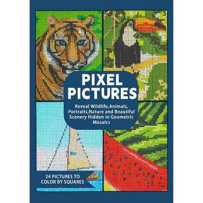 马赛克数字字母涂色书，24页单面印刷，尺寸11.69 x 8.26英寸，适合成人和青少年，有助于提高注意力，是复活节、母亲节和开学季的完美礼物