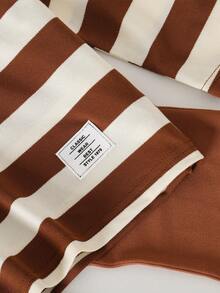 女童条纹 Polo 领长袖上衣 + 休闲喇叭裤套装 - 棕色 - 查看 5