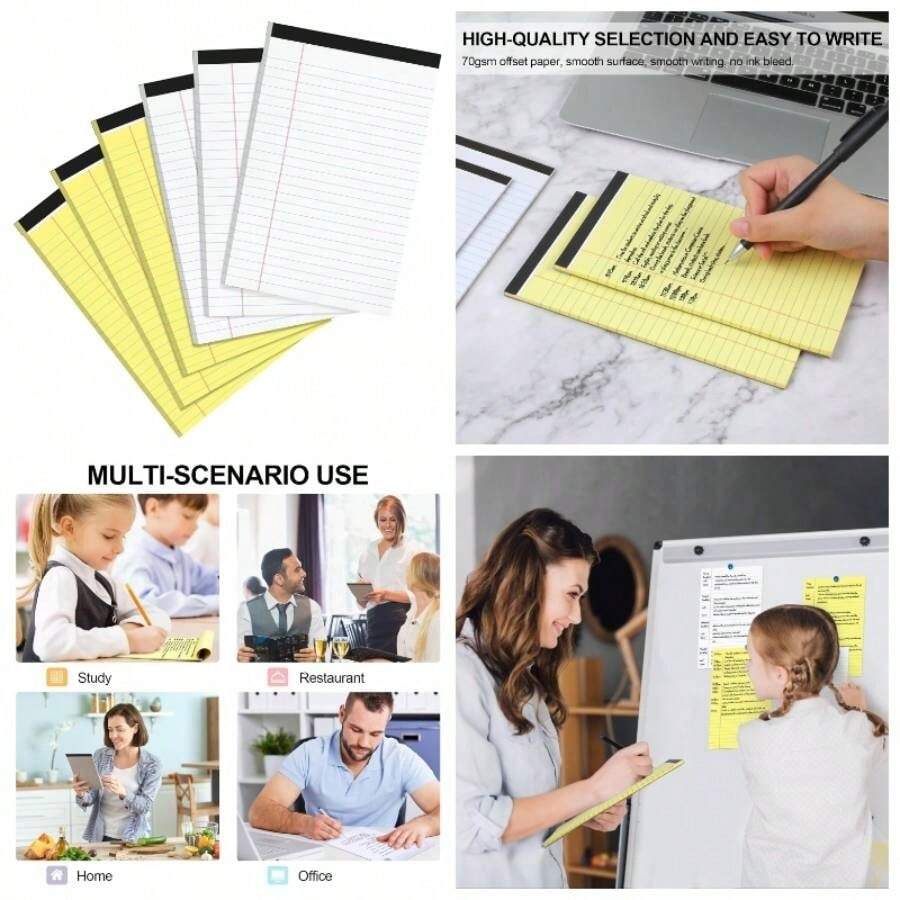 Utron 6 PCS Small Legal Pads 5x8 Yellow and White, Narrow Ruled Small Note Pads 5x8, Micro Perforated Writing Pad, College Ruled Legal Notepads 5x8 Study, Office, To - Do Lists30 SheetsSmall - inicial - Ver 1
