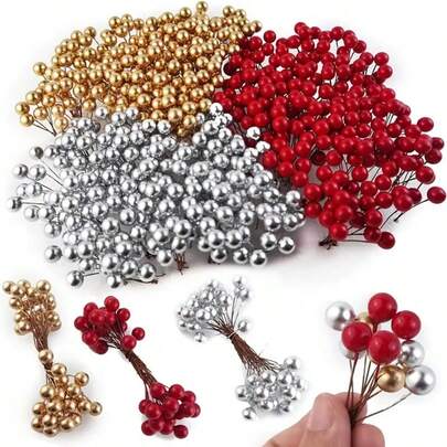 36pcs Christmas Red Berry Foam Fruit Christmas Decorations