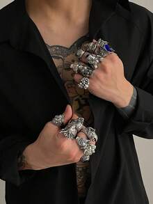 Bộ 13/20/21 chiếc nhẫn hình đầu lâu nhện phong cách Halloween cổ điển mới, nhẫn đeo đốt ngón tay phong cách punk retro, quà tặng ngày lễ, phụ kiện quyến rũ cho phong cách đường phố. - Màu Bạc Cổ - Xem 7