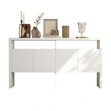Chest Of Drawers / Sideboard / Cabinet With 2 Open Compartments And 4 Doors, White, Dimensions: 140 X 75 X 35 (H X D) - White + MDF - View 5