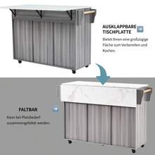 Dining Trolley/Station Measuring 139x46(71)X91.5, White Frame + Solid Wood Grain Countertop, Folding Countertop, Storage Door, Wheels, Interchangeable Solid Wood Legs, Suitable For Dining Room, Kitchen