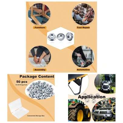 50pcs 14 - 20 Serrated Flange Hex Nuts, 14 Hexagon Flange Nuts, Carbon Steel Zinc Plated, UNC Nuts Fasteners, Right Hand SAE Nut