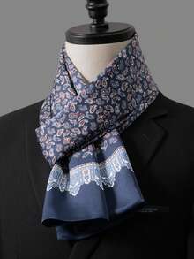 1pc Men's Bohemian Style Paisley Necktie - Long Scarf For Business And Casual Wear, Navy Blue And Orange Pattern, Formal Accessory, Designer Product - Multicolor - View 3