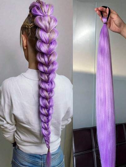 1 Piece Of Colorful Rainbow Ombre Hair Accessory, Synthetic Fiber Wig, Purple Colored Ponytail, Elastic Rubber Band Hair Band, Colored Ponytail Braided Ponytail, Pink/Blue/Purple Options - Lightweight And Durable Synthetic Hair, A Must-Have For Parties, Suitable For Festivals, Parties, K-Pop Clothing Accessories.