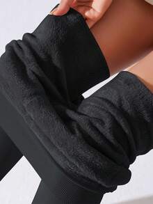 女士保暖加厚打底裤，弹性加厚羊毛内衬保暖裤，柔软弹力冬季打底裤 - 彩色 - 查看 12